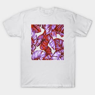 Tropical Leaves Of Banana and Monstera Blue Red Orange Cut Out T-Shirt